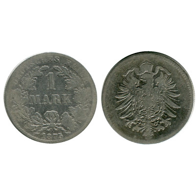 Серебряная монета 1 марка Германии 1875 г. (B)