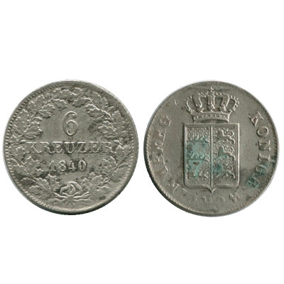 Серебряная монета 6 крейцеров Пруссии 1840 г. (РМ)