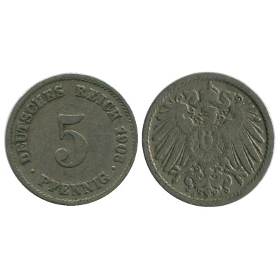 Монета 5 пфеннигов Германии 1906 г. (J)