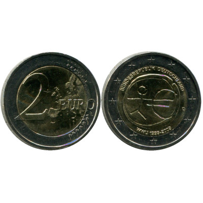 Биметаллическая монета 2 евро Германии 2009 г. 10 лет экономическому и валютному союзу (D)