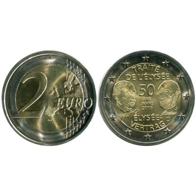 Биметаллическая монета 2 евро Германии 2013 г., 50 лет подписания Елисейского договора (J)