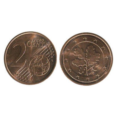 Монета 2 евроцента Германии 2019 г. (J)