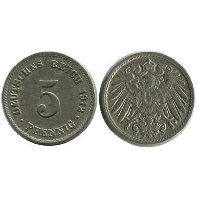 Монета 5 пфеннигов Германии 1912 г. (J)