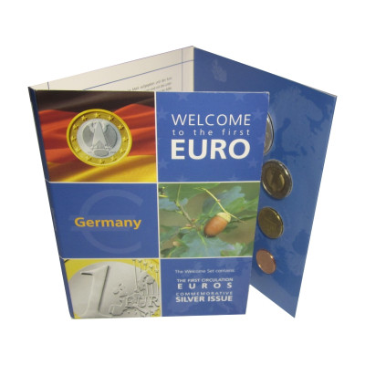 Монета Набор из 8-ми евро монет и жетона (серебро) Германии 2002 г. (в буклете)