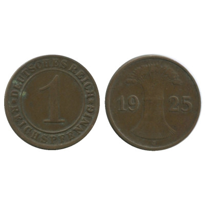 Монета 1 рейхспфенниг Германии 1925 г. (J)