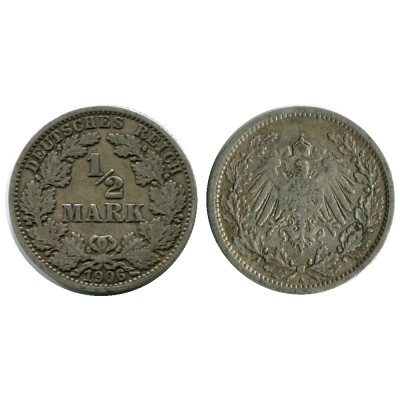 Серебряная монета 1/2 марки Германии 1906 г. (A)