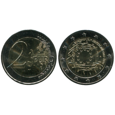 Биметаллическая монета 2 евро Германии 2015 г., 30 лет флагу Евросоюза (А)