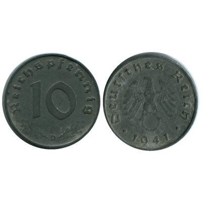Монета 10 рейхспфеннигов Германии 1941 г. D
