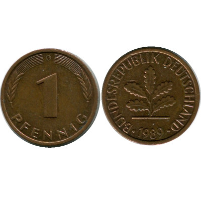 Монета 1 пфенниг Германии 1989 г. (G)
