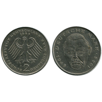 Монета 2 марки Германии 1989 г., (F) Людвиг Эрхард
