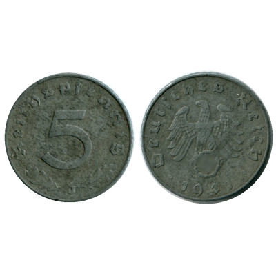 Монета 5 рейхспфеннигов Германии 1941 г. (J)