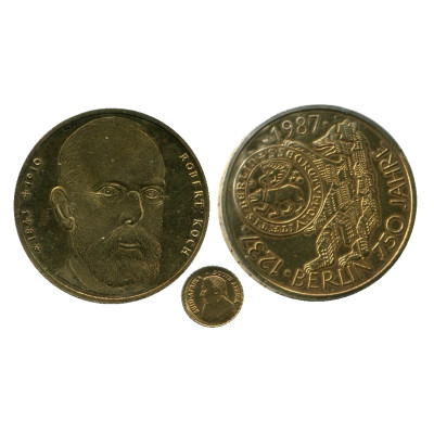 Монета Набор из 2-х юбилейных монет Германии и золотого жетона "Крюгерранд 1978 г. ЮАР"