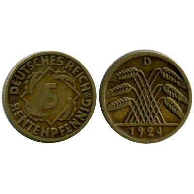 Монета 5 рентенпфеннигов Германии 1924 г. (D)
