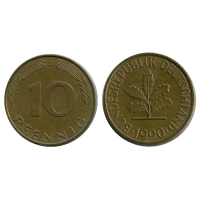 Монета 10 пфеннигов Германии 1990 г. (J)