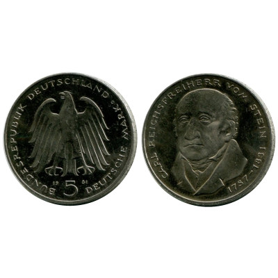 Монета 5 марок Германии 1981 г., 150 лет со дня смерти Карла фом Штейна