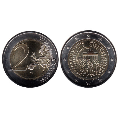 Биметаллическая монета 2 евро Германии 2015 г., 25 лет объединения Германии (D)