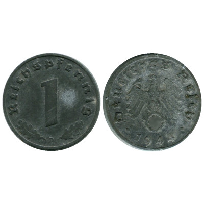 Монета 1 рейхспфенниг Германии 1944 г. (D)