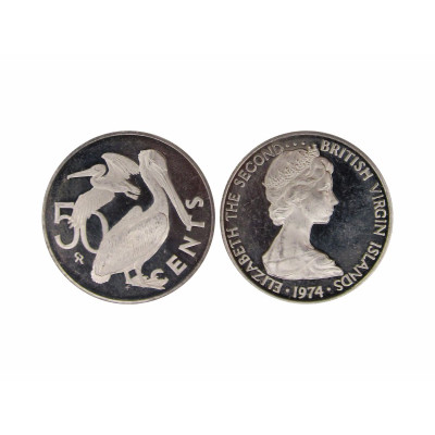 Монета 50 центов Британские Виргинские острова 1974 г. Пеликан