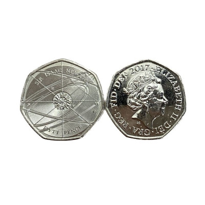 Монета 50 пенсов Великобритании 2017 г. Исаак Ньютон