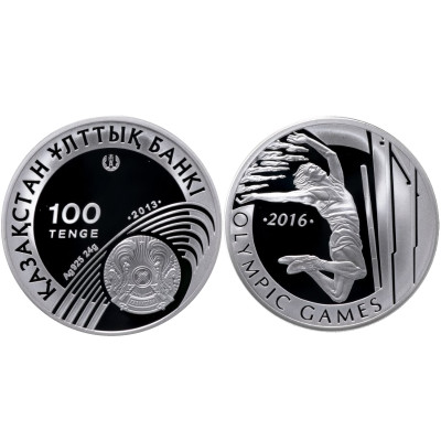 Серебряная монета 100 тенге Казахстана 2013 г., Прыжки с шестом - 2016 г.