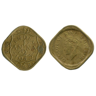 Монета 1/2 анна Индии 1943 г. Георг VI
