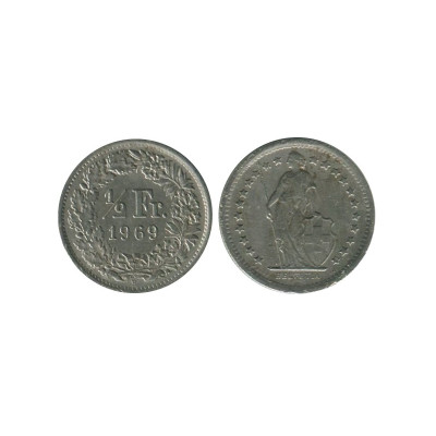 Монета 1/2 франка Швейцарии 1969 г. B