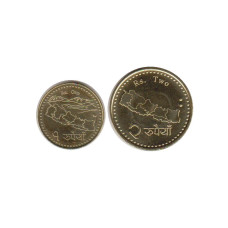 Набор 2 монеты 1 и 2 рупии Непала 2020 г.