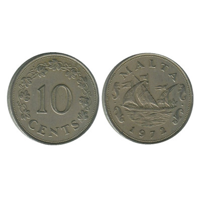 Монета 10 центов Мальты 1972 г.