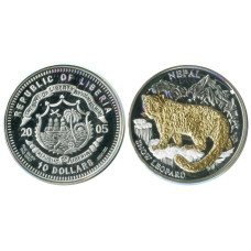 10 долларов Либерии 2005 г. Снежный леопард
