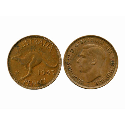Монета 1 пенни Австралии 1943 г.
