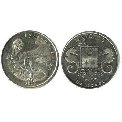 Монета 1 франк Майотты 2015 г. динозавр Тираннозавр