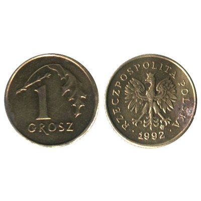 Монета 1 грош Польши 1992 г.