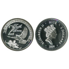 2 доллара Острова Ниуэ 2009 г. 12 дней рождества Горлицы ( 2-й день )