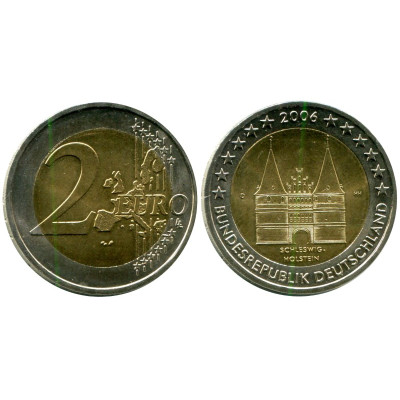 Биметаллическая монета 2 евро Германии 2006 г., Голштинские ворота в Любеке, Шлезвиг-Гольштейн (D)