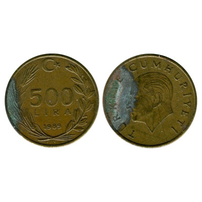 Монета 500 лир Турции 1989 г.