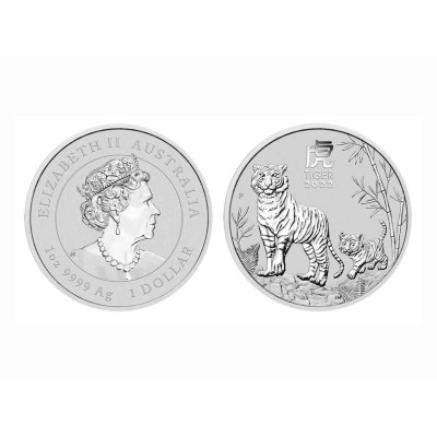 Серебряная монета 1 доллар Австралии 2022 г. Год Тигра
