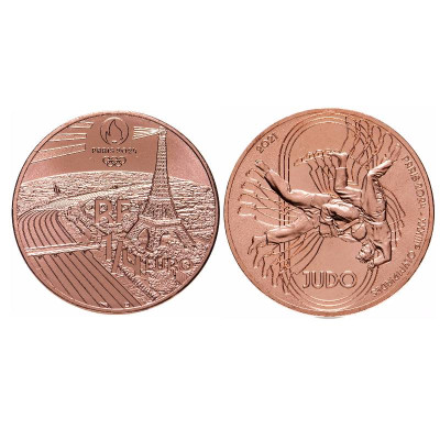 Новая монета 1/4 евро Франции 2021 г. XXXIII летние Олимпийские игры, Париж 2024. Дзюдо