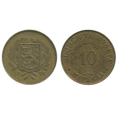 Монета 10 марок Финляндии 1938 г.