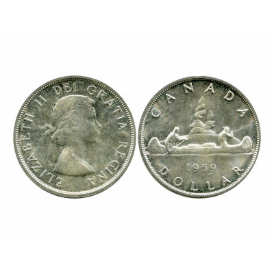 Серебряная монета 1 доллар Канады 1959 г. Каноэ (1)
