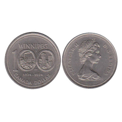 Монета1 доллар Канады 1974 г. 100 лет городу Виннипег