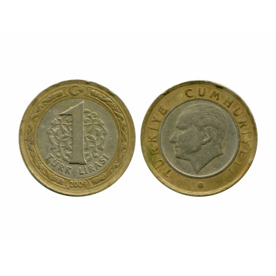 Монета 1 лира Турции 2009 г.