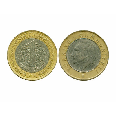 Монета 1 лира Турции 2010 г.