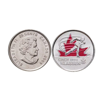Монета 25 центов Канады 2009 г. Синди Классен цветная