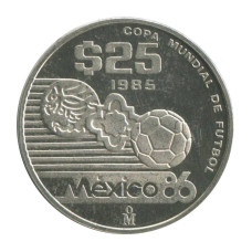 25 песо Мексики 1985 г. Чемпионат мира по футболу 1986 - Иероглифы и мяч