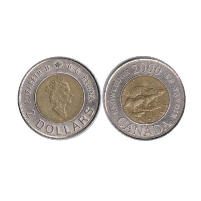 Биметаллическая монета 2 доллара Канады 2000 г. Путь к знанию