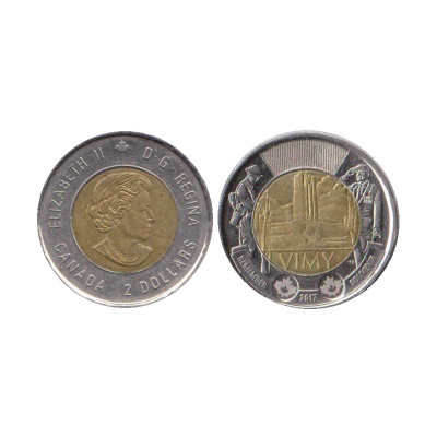 Биметаллическая монета 2 доллара Канады 2017 г. 100 лет Битве при Вими