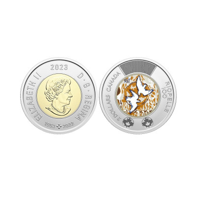 Биметаллическая монета 2 доллара Канады 2023 г. 100 лет со дня рождения Жан-Поля Риопеля цветная