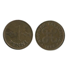 1 пенни Финляндии 1966 г.