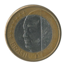1 реал Бразилии 2002 г. 100 лет со дня рождения Жуселину Кубичека