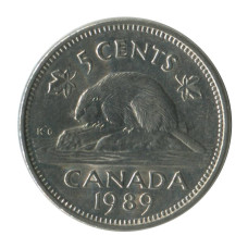 5 центов Канады 1989 г. Бобер